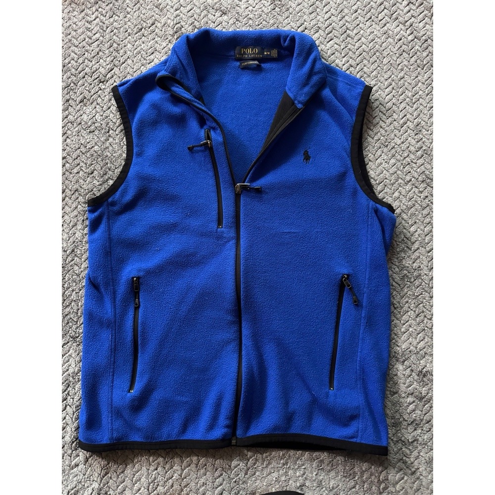 Polo Ralph Lauren Men's Performance Blue Fleece Full Zip Vest Black Pony Sz M